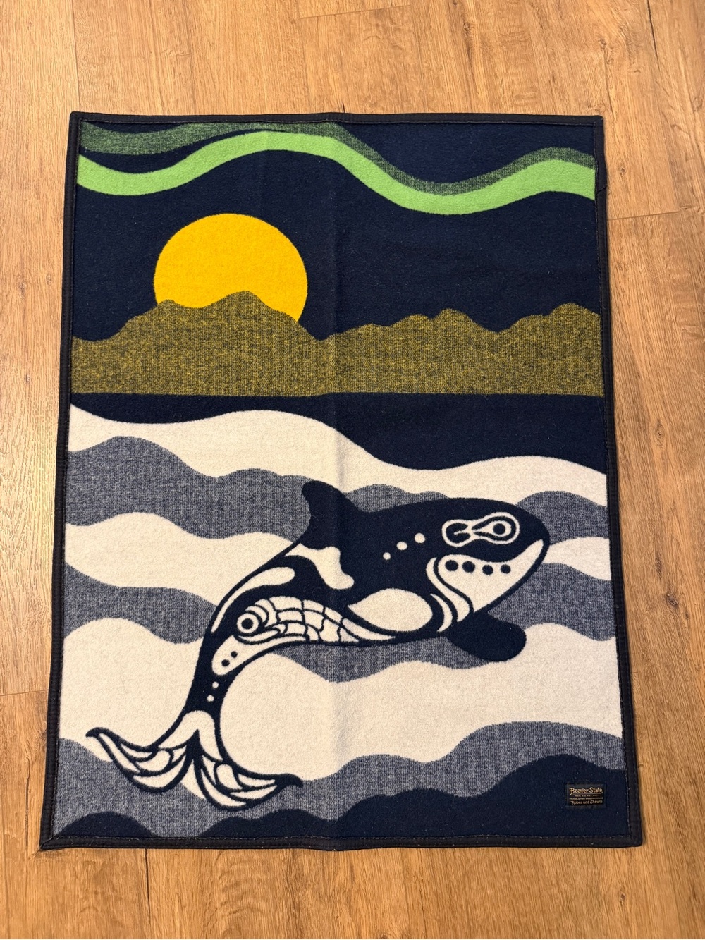 Wool Pendleton baby blanket with whale